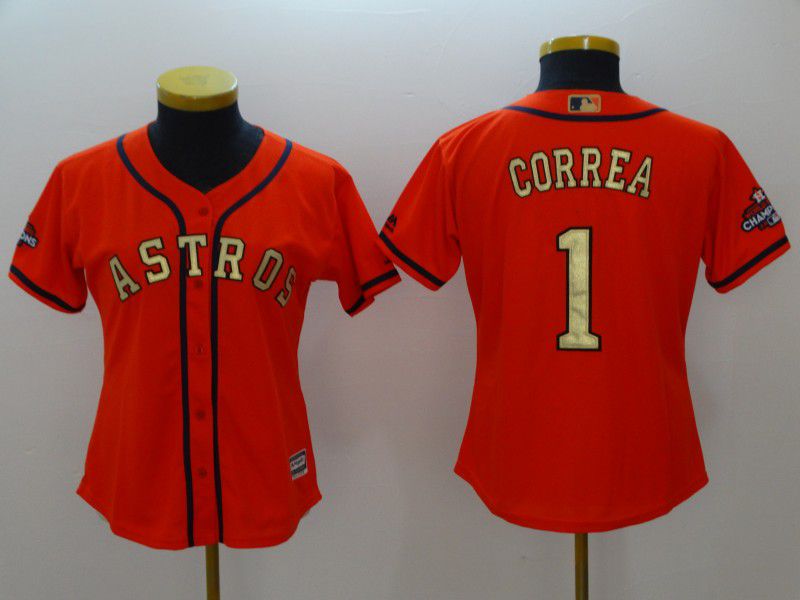 Women Houston Astros #1 Correa Orange Champion Edition MLB Jerseys